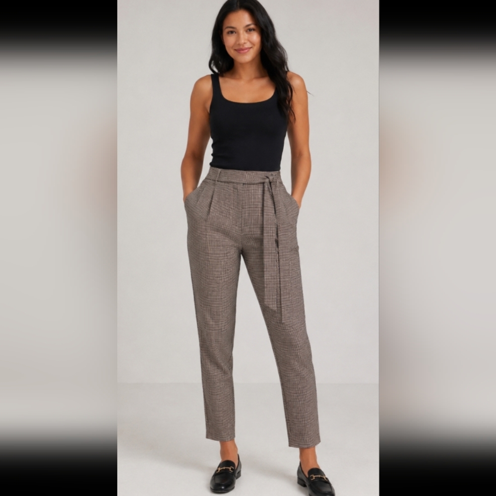 JULES & LEOPOLD J/L Hounds Tooth Stretchy Belted Pants Elastic Waist Small